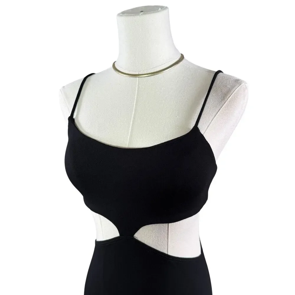 FP Beach Piper Midi Dress Black Cutout Waist Spaghetti Strap XS Sexy Boho